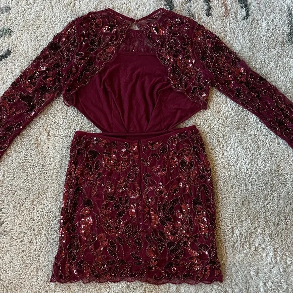 ASOS Burgundy Sequin Mini Dress - Picture 4 of 6